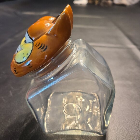 Enesco Garfield Orange Cat Ceramic Glass Candy / Trinket Jar Smile Head Lid Vtg - Picture 2 of 6